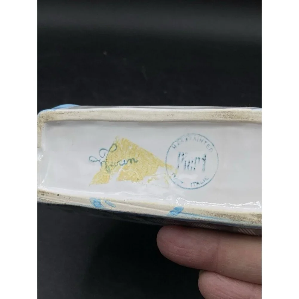 Pier 1 Italy Art Pottery Ceramic Cat Napkin Holder Whimsical Kitsch Vintage